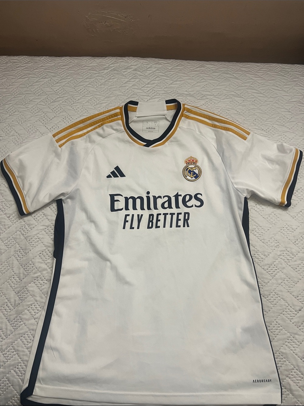 adidas Real Madrid Kids Jersey in White with Gold & Navy